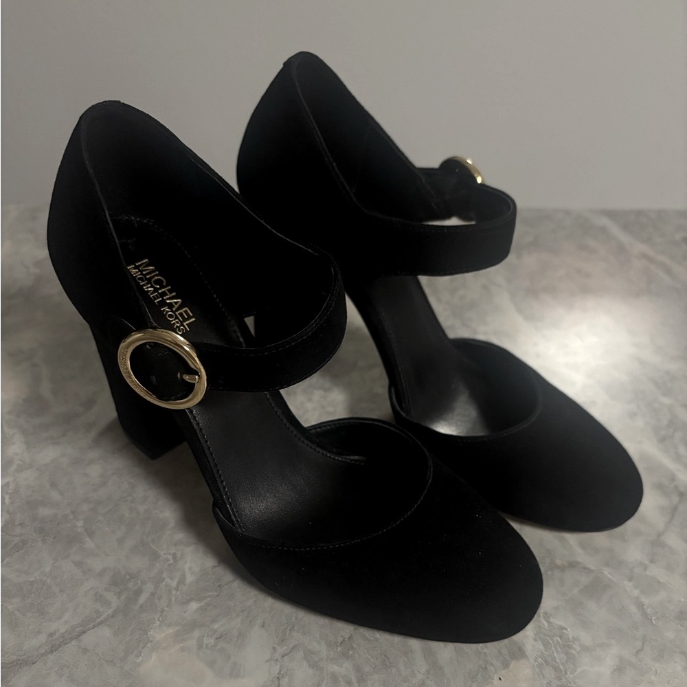 Michael Kors Black Heels with Gold Buckle